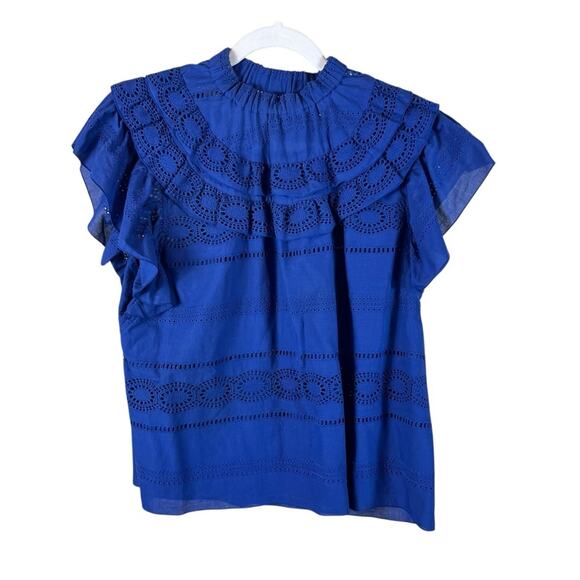 Willa Story Elizabeth Eyelet Ruffle Top Cottage Coastal Grandma Boho Blue Medium - Picture 3 of 9